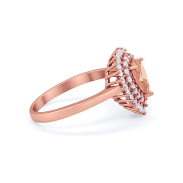 Teardrop Pear Wedding Ring Rose Tone, Simulated Morganite CZ 925 Sterling Silver